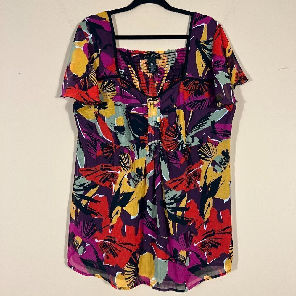 Lane Bryant Plus Multicolor Floral Short Sleeves Blouse
